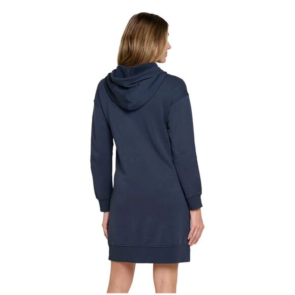 Toad&Co Hemp Daybreaker Hooded Dress Navy Small Cozy Fall Cabincore Boho - Picture 2 of 8